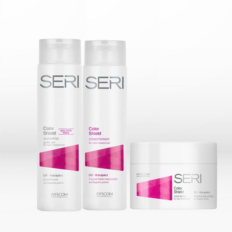 Farcom Professional Seri Color Shield Sulfate Free Trio (Shampoo 300ml, Conditioner 300ml, Mask 300ml) FREE Sibel Hair Brush
