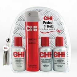 CHI Protect & Hold On The Go Styling Kit (Infra Shampoo 59ml, Infra Treatment 59ml, Silk Infusion 59ml, Helmet Head 74g)