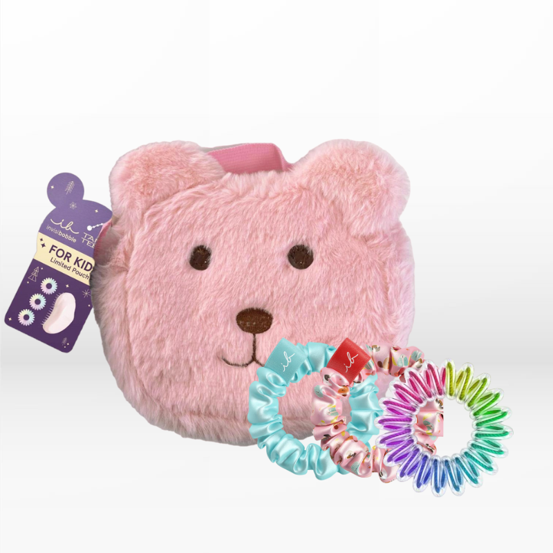 Invisibobble For Kids Limited Pouch Gift Set Teddy Bear (Sprunchie Duo & Magic Rainbow)