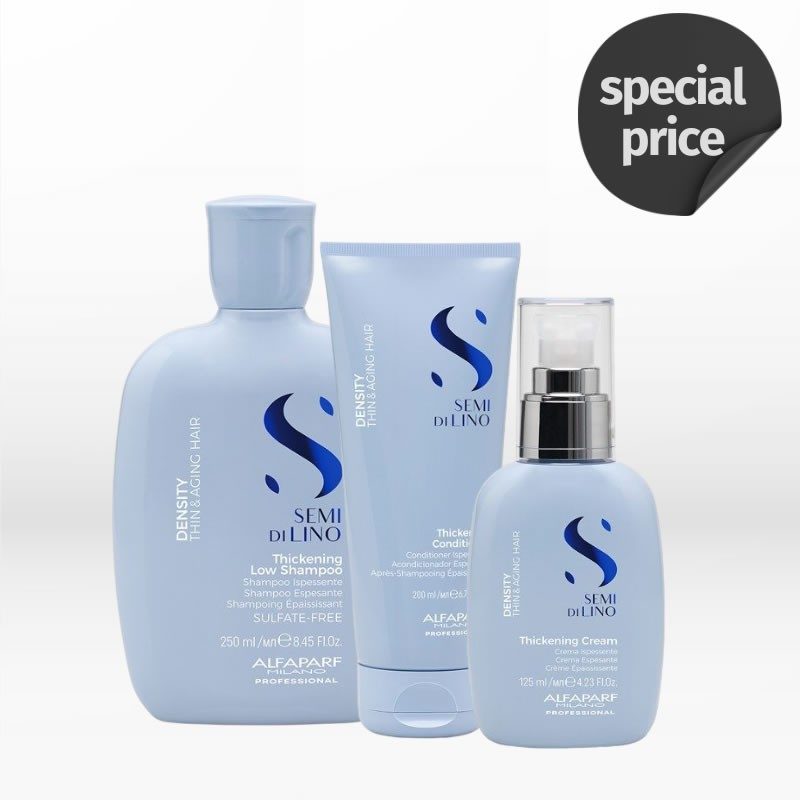 Alfaparf Milano Semi Di Lino Density Thickening Trio Set (Low Shampoo 250ml, Conditioner 200ml & Cream 125ml)