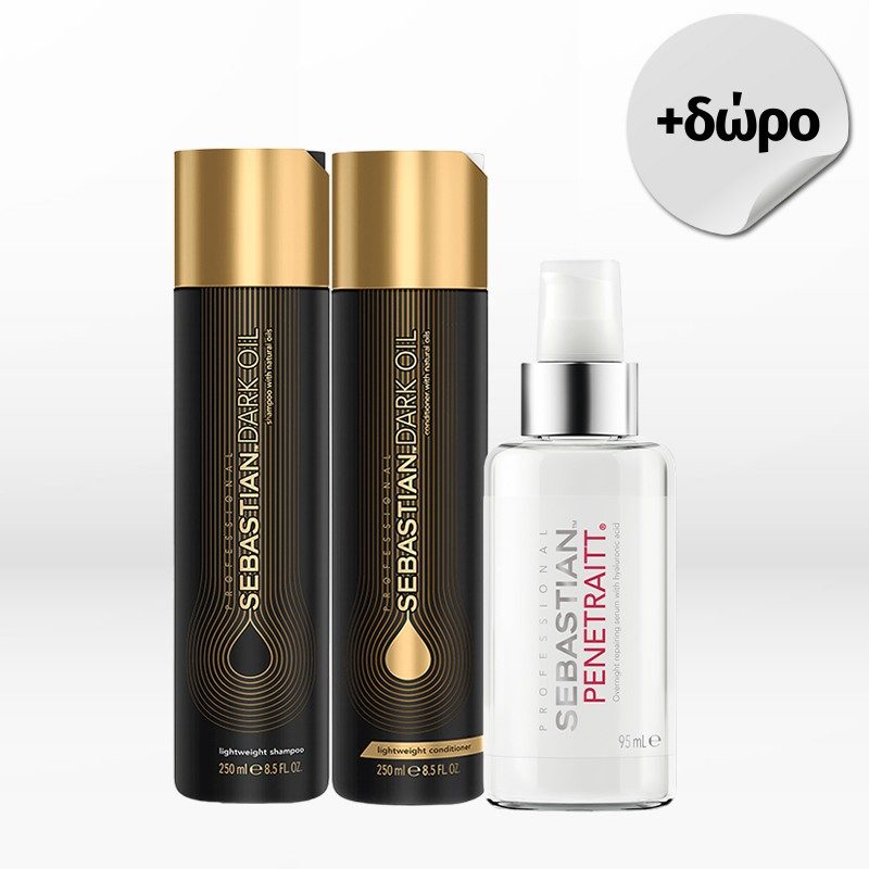 Sebastian Professional Dark Oil Lightweight Trio (Shampoo 250ml, Conditioner 150ml, Overnight Serum 95ml) FREE Dark Oil 30ml