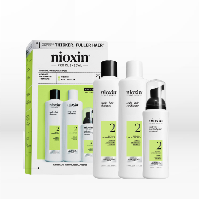 Nioxin System 2 Loyalty Kit Natural Hair, Progressed Thinning (Shampoo 300ml, Conditioner 300ml, Treatment 100ml)