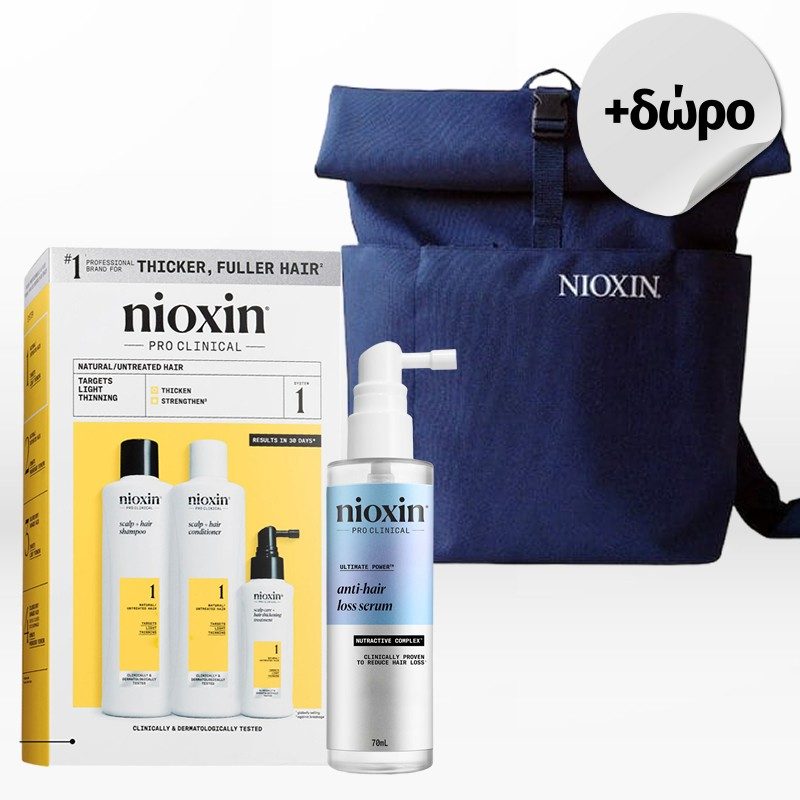 Nioxin System 1 Loyalty Kit για Φυσικά Μαλλιά με Ελαφριά Αραίωση & Sandalore 70ml, ΔΩΡΟ Σακίδιο Πλάτης