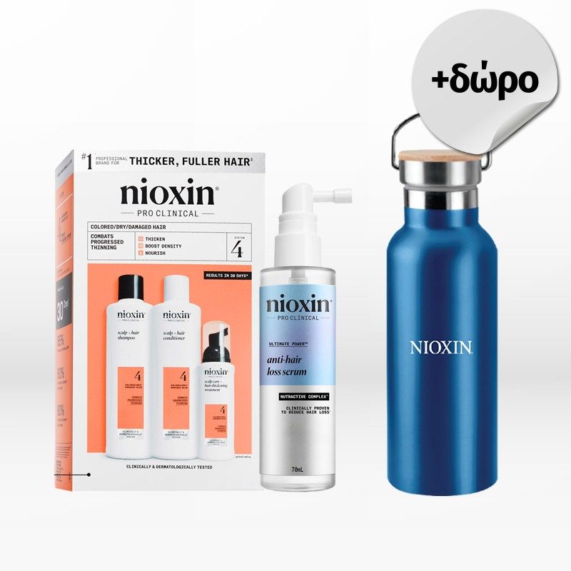 Nioxin System 4 Trial Kit Colored Hair with Progressed Thinning & Sandalore 70ml, FREE Hydration Bottle