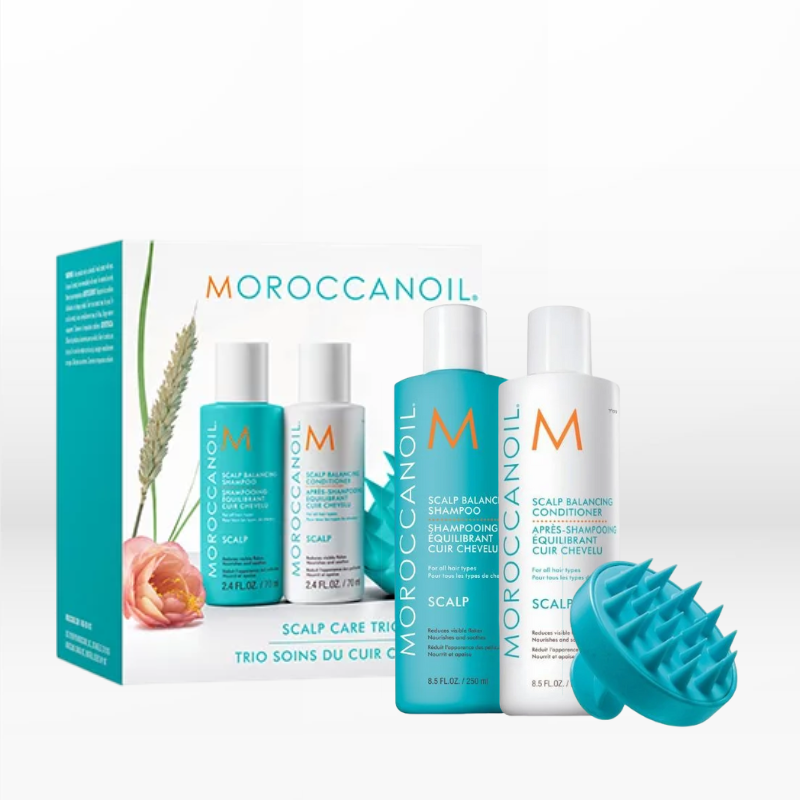 Moroccanoil Scalp Care Trio (Shampoo 70ml, Conditioner 70ml, Scalp Brush)