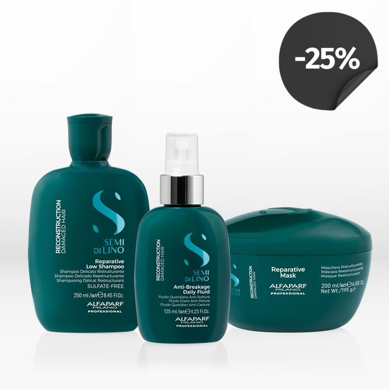 Alfaparf Milano Semi Di Lino Reconstruction Reparative Kit (Shampoo 250ml, Mask 200ml, Fluid 125ml)