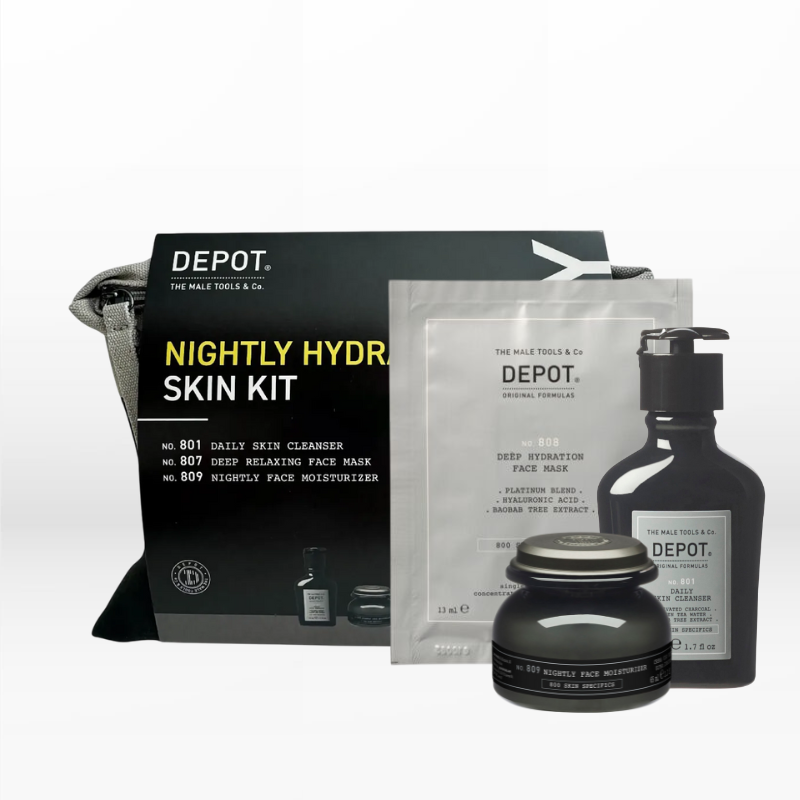 Depot Nightly Hydrating Skin Kit (No.801 Skin Cleanser 50ml, No.807 Face Mask 13ml, No.809 Face Moisturizer 65ml)