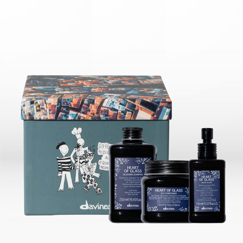 Davines Heart Of Glass Kit (Shampoo 250ml, Conditioner 250ml, Sheer Glaze 150ml)