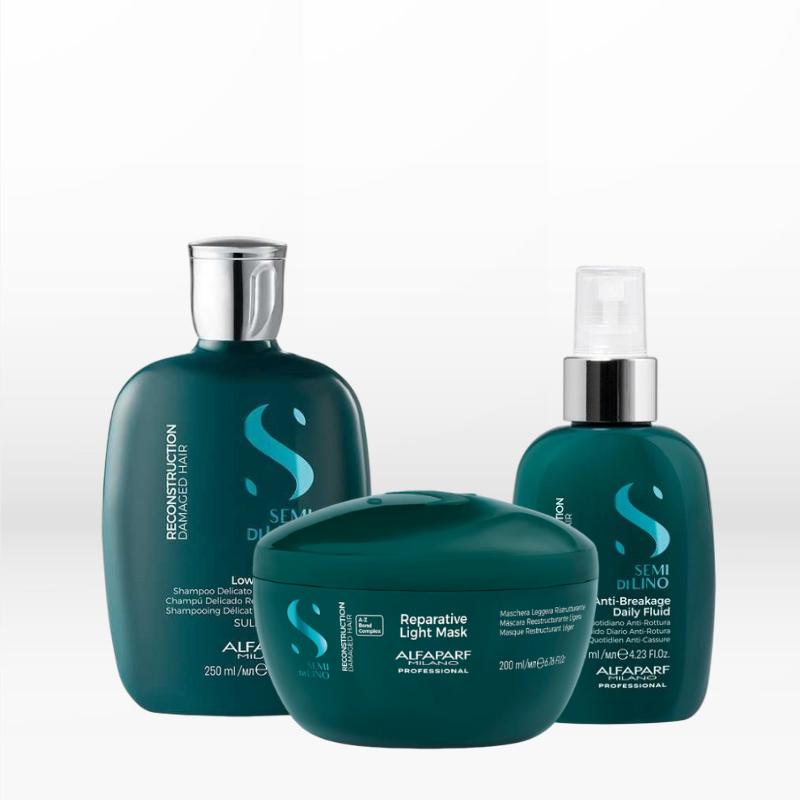 Alfaparf Milano Semi Di Lino Reconstruction Reparative Light Kit (Shampoo 250ml, Light Mask 200ml, Fluid 125ml)