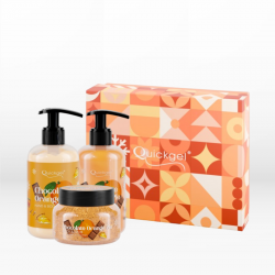 Quickgel Chocolate Orange Pie Set (Shower Gel 300ml, Hand & Body Cream 300ml, Body Scrub 200ml)