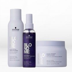 Schwarzkopf Professional BlondMe Bond Repair Purple Trio (Shampoo 300ml, Mask 200ml, Spray Conditioner 150ml)