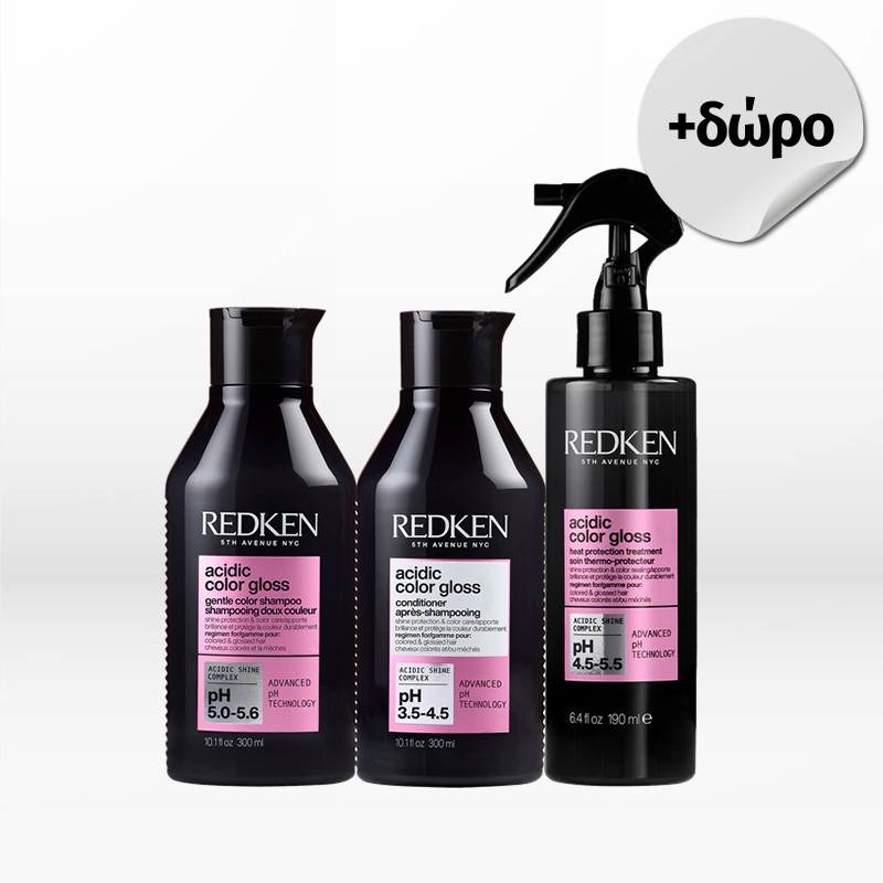 Redken Acidic Color Gloss Trio (Shampoo 300ml, Conditioner 300ml, Leave-in Spray 150ml)