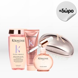 Kérastase Gloss Absolu Glaze Trio (Shampoo 250ml, Conditioner 250ml, Drops Oil 45ml) FREE Mini Brush
