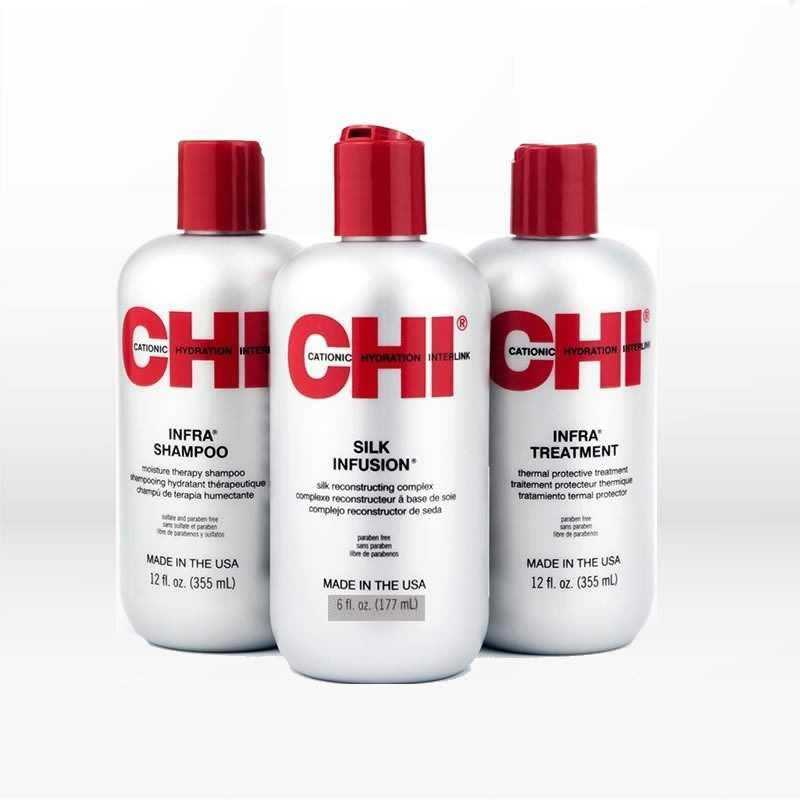 CHI Silk Ultimate Set (Shampoo 355ml, Treatment 355ml, Silk Infusion 177ml) FREE Beauty Pouch