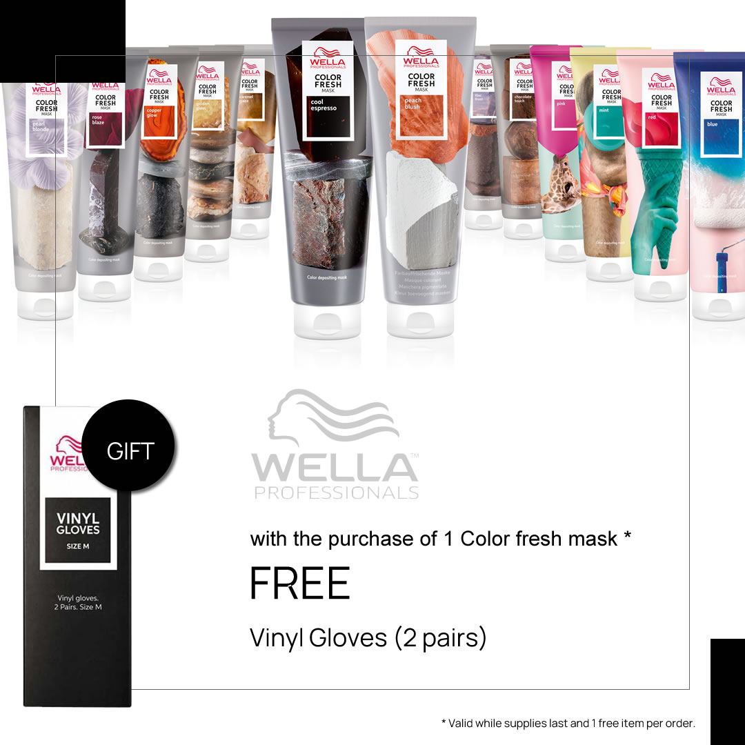 With the purchase of 1 Color Fresh Mask products, FREE vinyl gloves.